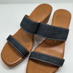 Italian Shoemakers Denim and Tan Wedges